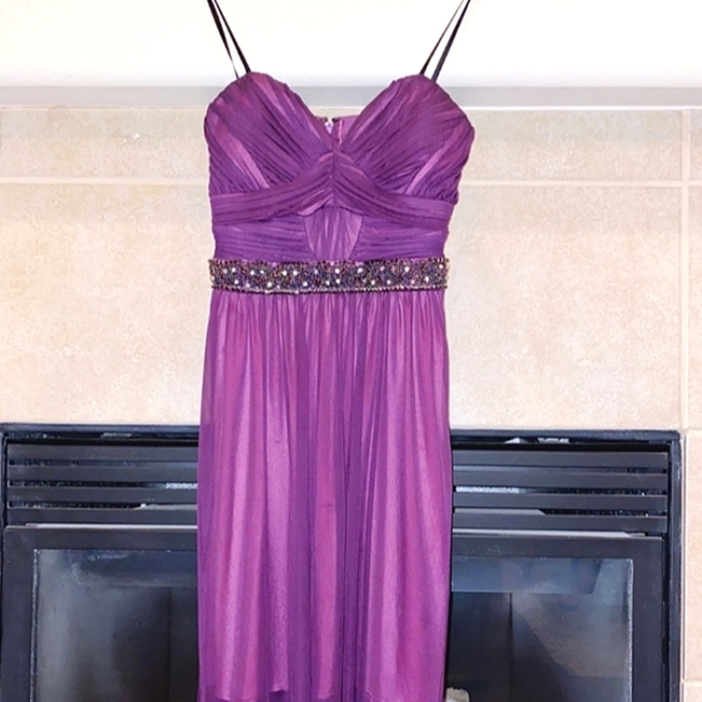 💜 Purple Hi-Low Beaded Gown Misses Size 3 EUC! - Picture 10 of 10